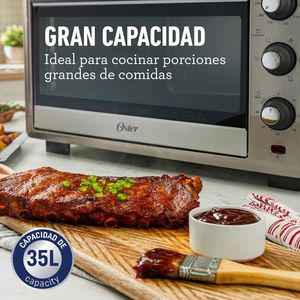 Horno eléctrico Oster TSSTTVLS35, 1500 W, 35 litros, freidora de aire, plateado