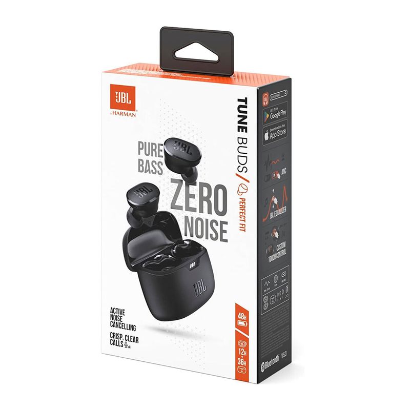 Audífonos JBL Tune Buds true wireless ANC IP54 negro, empaque