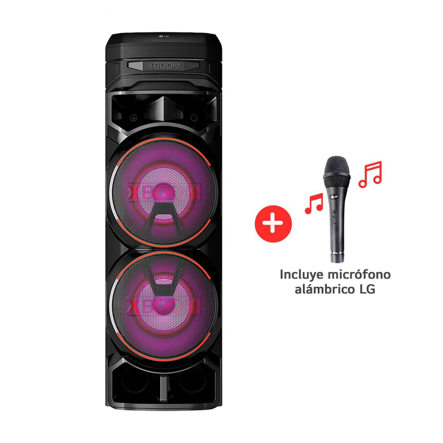 Parlante torre bluetooth LG XBOOM RNC9, 1800W, karaoke, MP3, luces led,  negro + micrófono inalámbrico - Coolbox