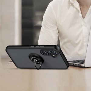 Case para Samsung Galaxy A54 con anillo de soporte magnético, amortiguador de choques, protección de cámaras, negro
