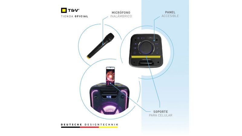 Karaoke Con 2 Micrófonos Inalámbricos, Bluetooth Portatil Color negro
