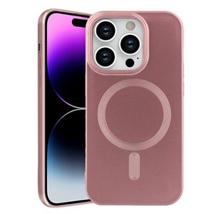 Case para iPhone 14 Pro con MagSafe para carga inalámbrica, para accesorios magnéticos,TPU rígido, metalizado rosado