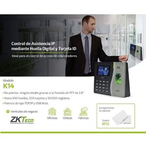 Control Asistencia Personal Zkteco K14 PRO Huella Red Marcador