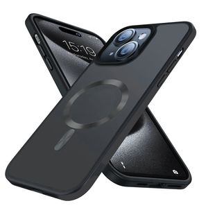 Case para iPhone 14 con MagSafe para carga inalámbrica, para accesorios magnéticos,TPU rígido, metalizado mate negro