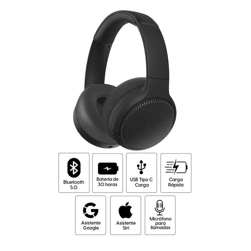 Reacond. Audífonos Panasonic Heavy Bass M500 BT on ear 30h, especificaciones