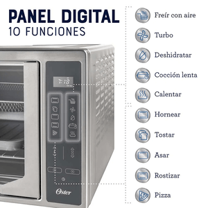 Horno digital con Freidora de aire Oster 2173937, 42 litros, máximo 450°F/230°C, plateado