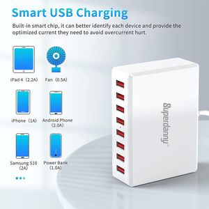 cargador 8 puertos USB 40W Carga Rápida WLX-T9 USB 3.0 2.4A - Blanco
