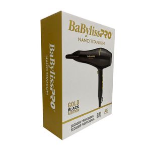 Secador de cabello BaBylissPRO Gold Black 2000W, 3 niveles de temperatura, 2 niveles de velocidad, negro
