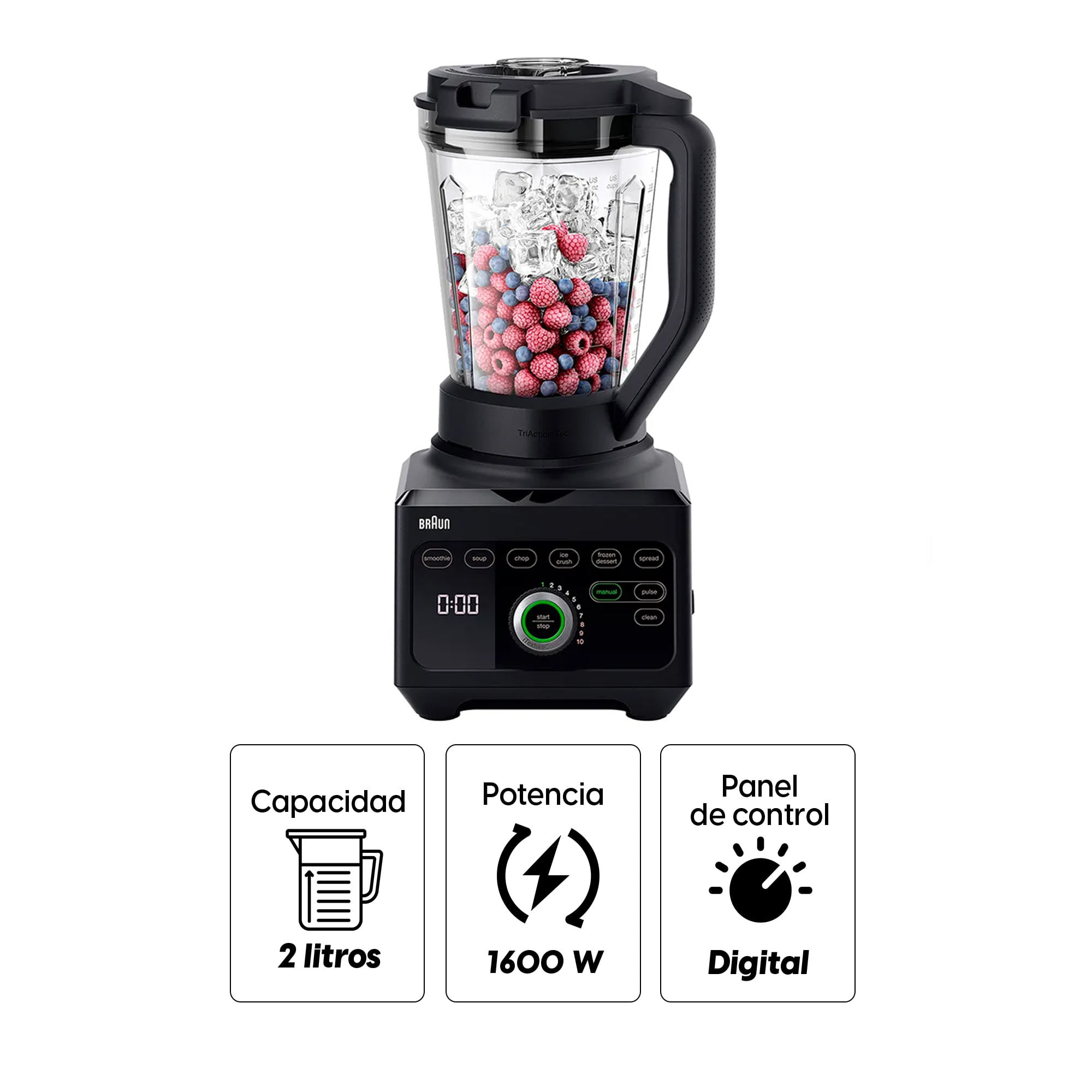 Braun PowerBlend 3, 1,5 L, Batidora de vaso, 800 W, Negro, Pequeño  Electrodoméstico