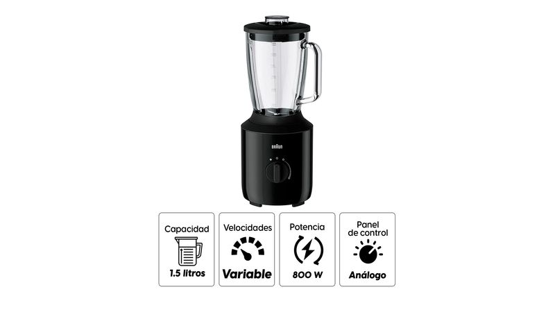 Braun PowerBlend 3, 1,5 L, Batidora de vaso, 800 W, Negro, Pequeño  Electrodoméstico