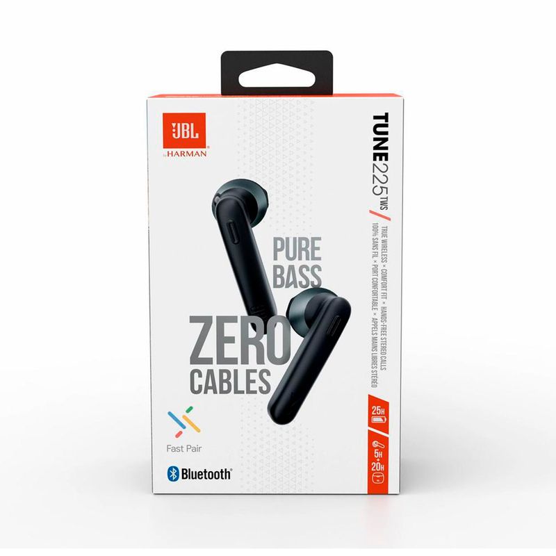 Audífonos JBL Tune 225TWS TWS 25h, negro, empaque