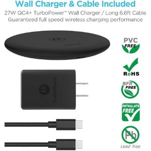 Cargador Motorola Wireless 15W Turbo Power + 27W Turpopower Charger + Usb-C A Usb-C Cable - Negro
