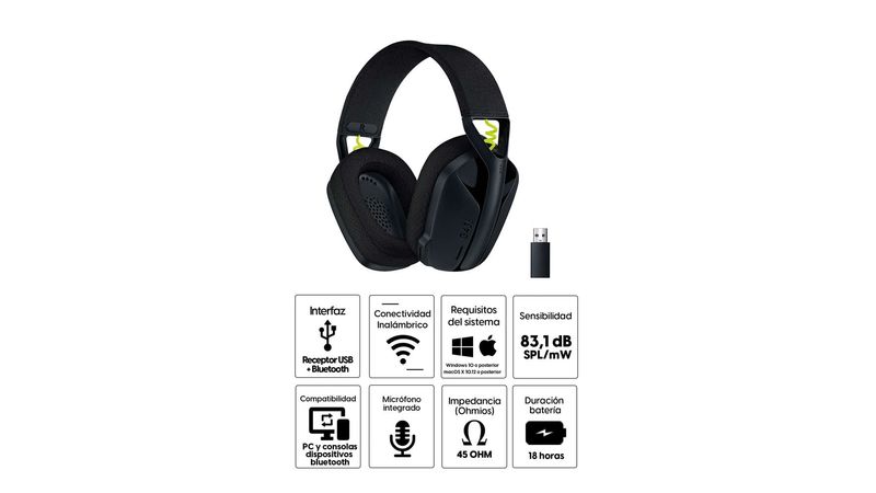 G435 - Logitech - Negro - Auriculares Gaming inalámbricos