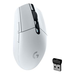 Mouse gamer Logitech G305 Lightspeed Wireless, receptor usb, 12000 dpi, 6 botones, usa pila, blanco