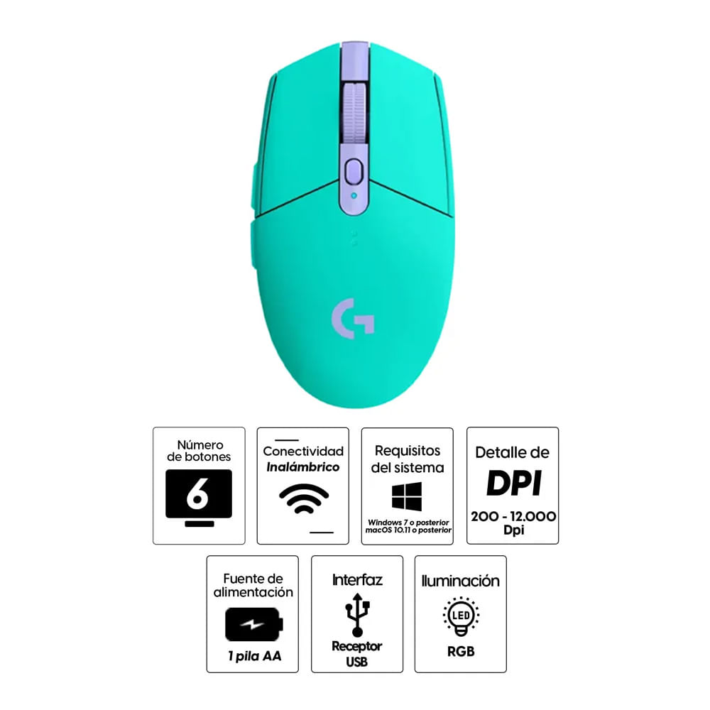 Mouse Gamer Logitech G305 Lightspeed Wireless Receptor Usb 12000 Dpi 6 Botones Usa Pila