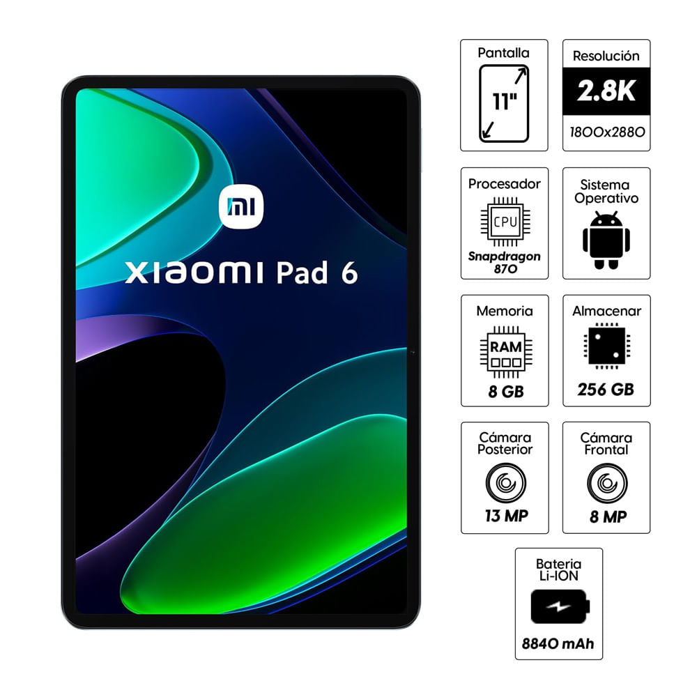 Tablet Xiaomi Pad 6 11 256GB, 8GB ram, cámara principal 13MP
