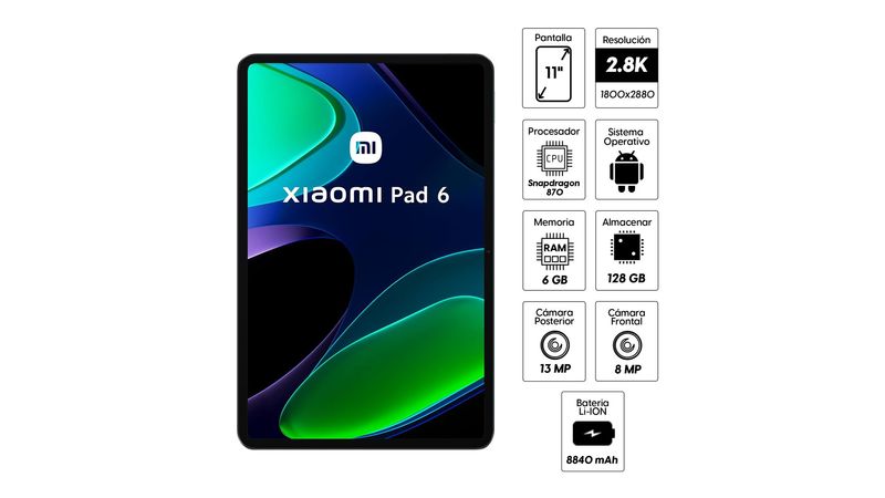 Tablet Xiaomi Pad 6 11 128GB, 6GB ram, cámara principal 13MP, frontal 8MP,  8840 mAh, Celeste - Coolbox