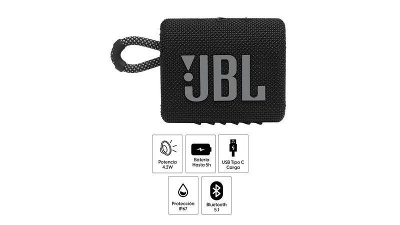 JBL GO 3 Negro - Altavoz Bluetooth Portátil