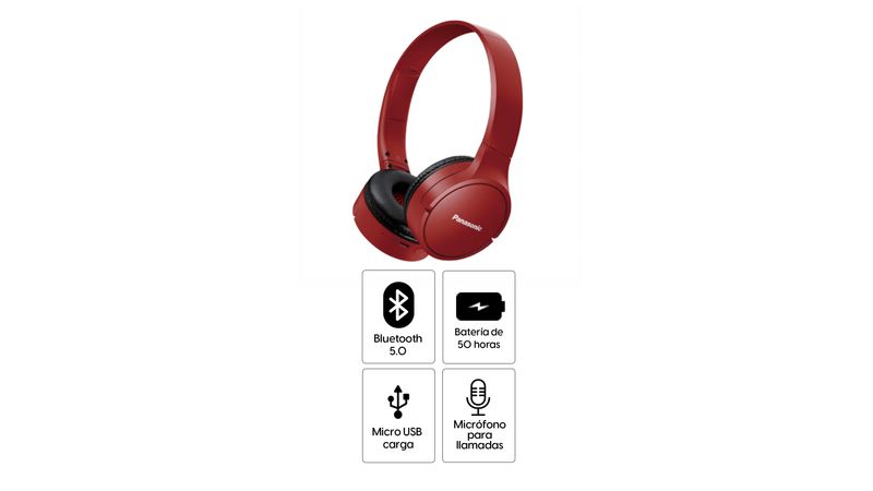 Aud fonos bluetooth on ear Panasonic RB HF420B m x. 50 horas control de m sica y llamdas rojo