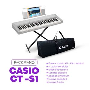 Teclado musical Cassio CT-S1 61 teclas, 61 tonos, 64 polifonía, blanco + Soporte X + Funda