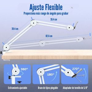 Brazo para micrófono Fifine BM63 180°/135°, máx 2 kilos, blanco