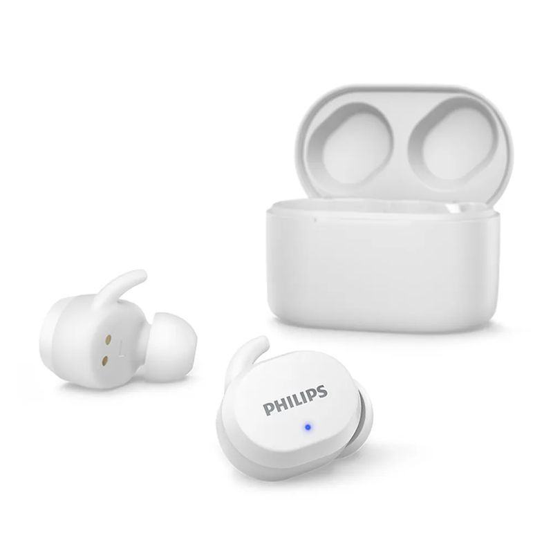 Reacond. Audífonos Philips TAT3216 TWS IPX5 6h blanco, frontal oblicuo