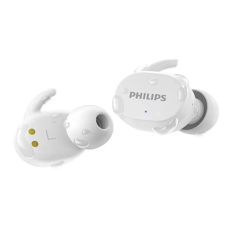 Reacond. Audífonos Philips TAT3216 TWS IPX5 6h blanco, frontal oblicuo