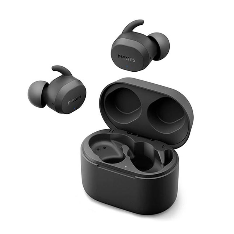 Reacond. Audífonos Philips TAT3216 TWS IPX5, negro, frontal oblicuo