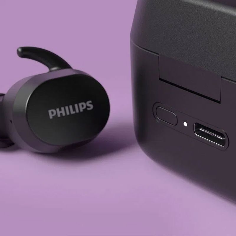 Reacond. Audífonos Philips TAT3216 TWS IPX5, negro, frontal oblicuo