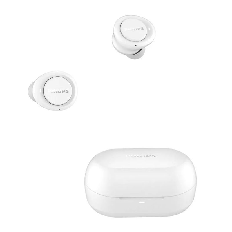 Reacond. Audífonos Philips TAT1215WT TWS IPX4 6h blanco, con estuche, frontal