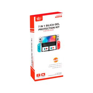 Estuche 7 In 1 Silicona Gel Protection Kit Nintendo Switch Oled Red Blue