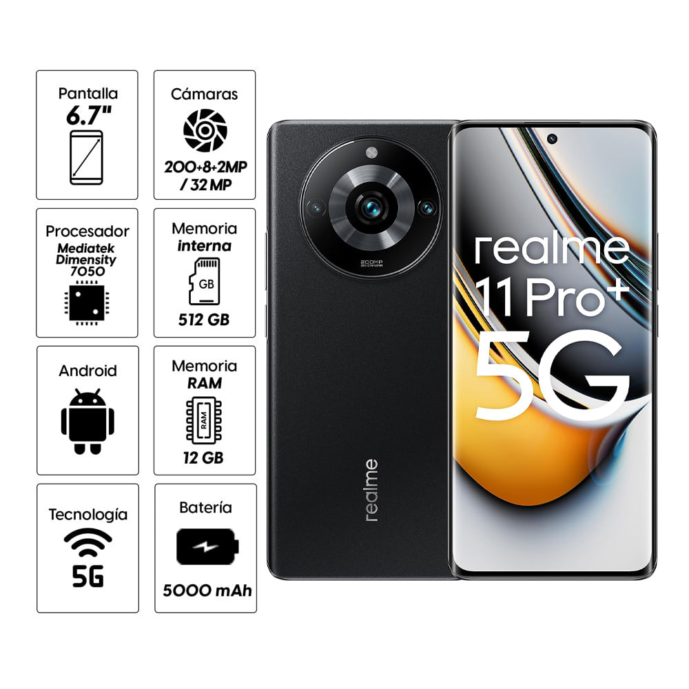 Celular Realme 11 Pro Plus 512GB, 12GB ram, cámara principal 200MP