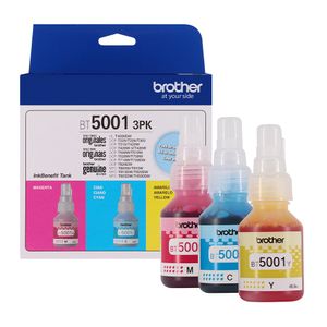 Pack 3 Tintas de colores Brother BT5001-3PK Cyan / Magenta / Amarillo, rinde hasta Hasta 5000 páginas, 48.8ml x color