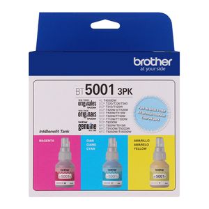 Pack 3 Tintas de colores Brother BT5001-3PK Cyan / Magenta / Amarillo, rinde hasta Hasta 5000 páginas, 48.8ml x color