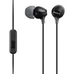 Audífonos Sony MDR-EX15AP 3.5 mm negro dorsal oblicuo con vista del micrófono