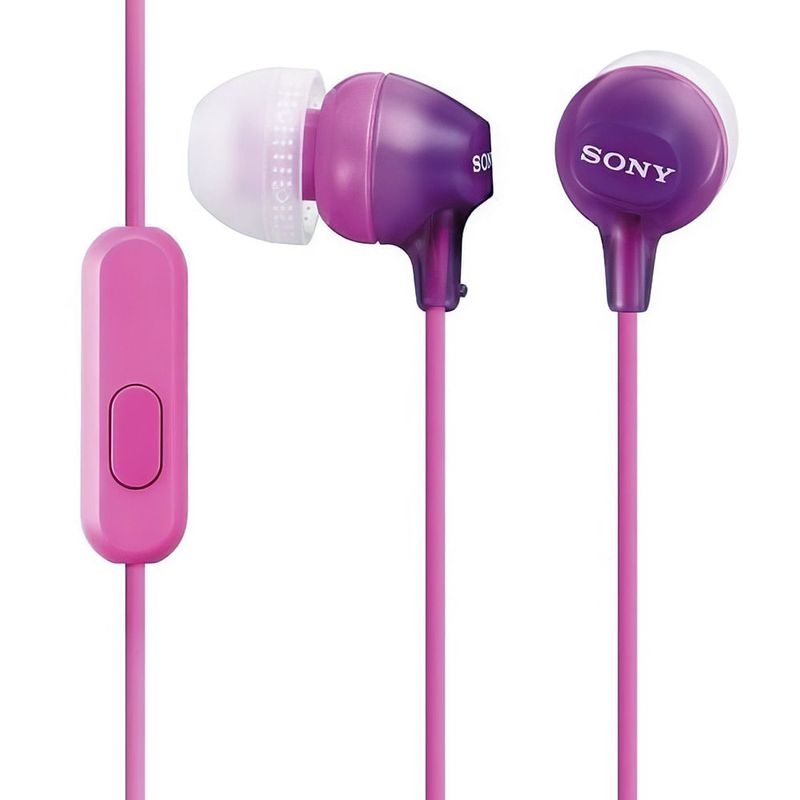 Audífonos Sony MDR-EX15AP 3.5 mm morado dorsal oblicuo