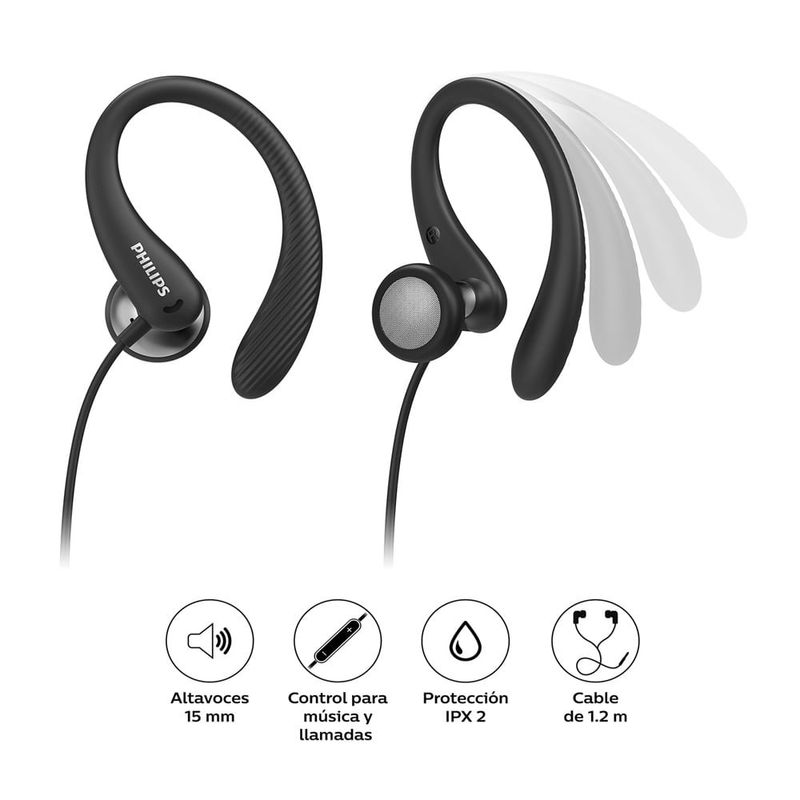 Audífonos Philips TAA1105 IPX2 negro conector especificaciones