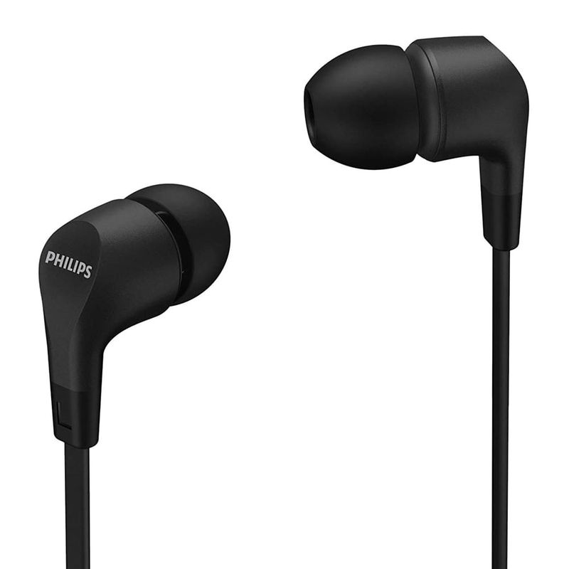 Audífonos Philips TAE1105 3.5 mm negro frontal oblicuo
