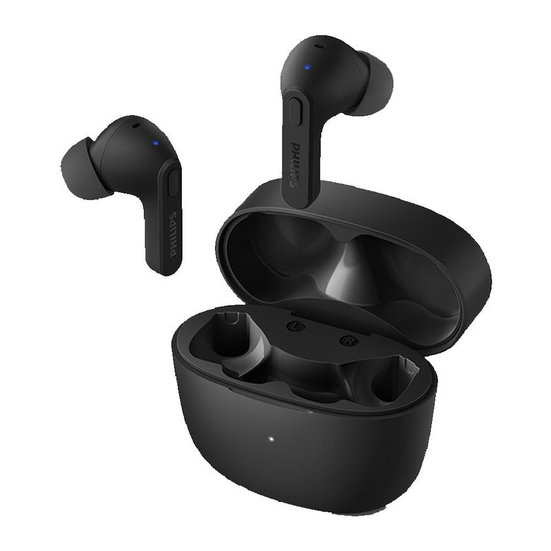 Audífonos Philips TAT2206BK IPX4, 6 horas negro frontal oblicuo