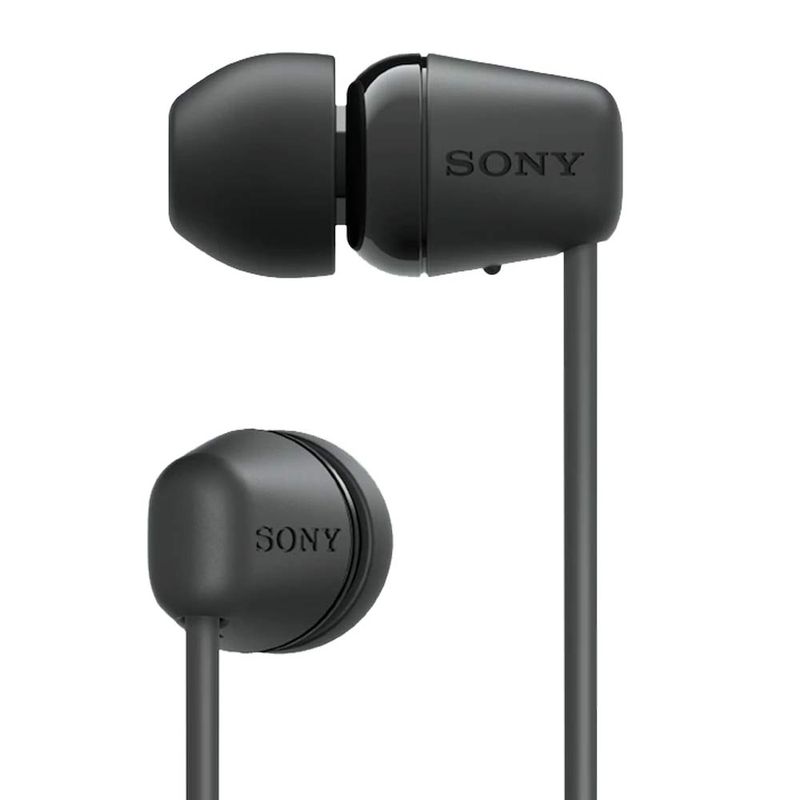 Audífonos Sony WI-C100 IPX4, 25 horas negro lateral y dorsal