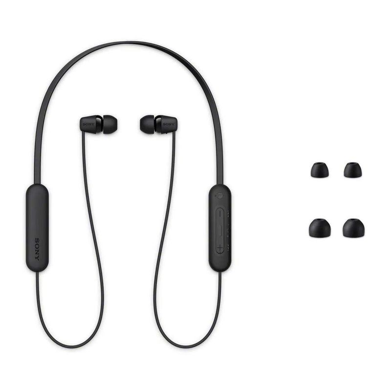 Audífonos Sony WI-C100 IPX4, 25 horas negro con accesorios frontal