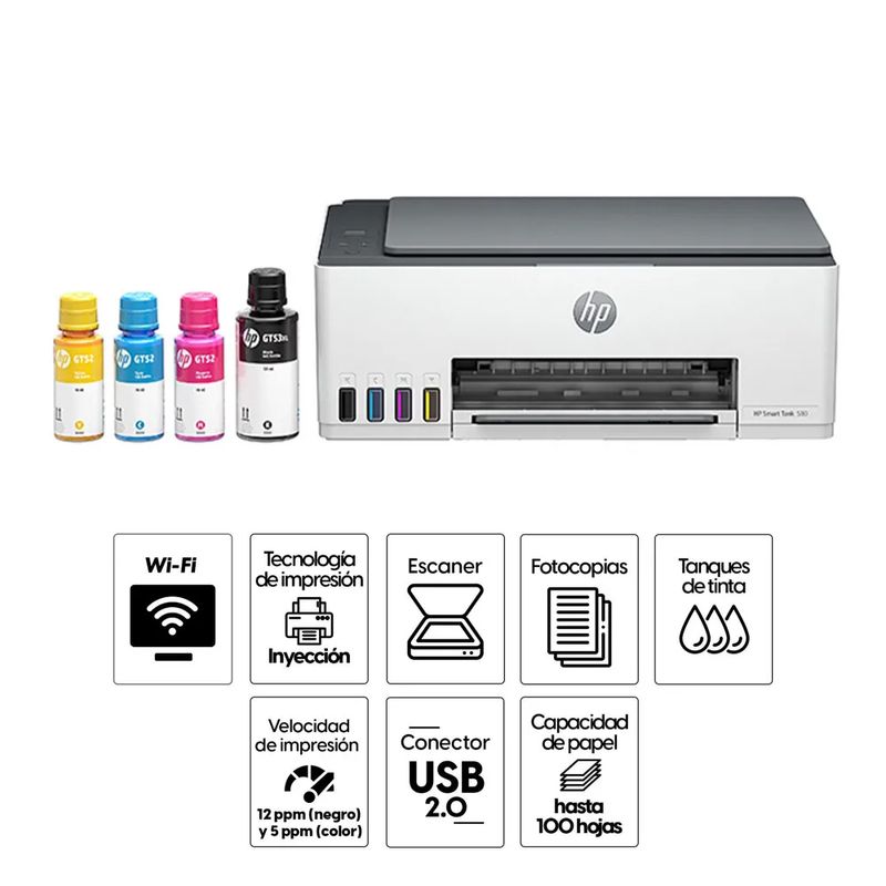 Impresora multifuncional HP Smart Tank 580 wifi especificaciones