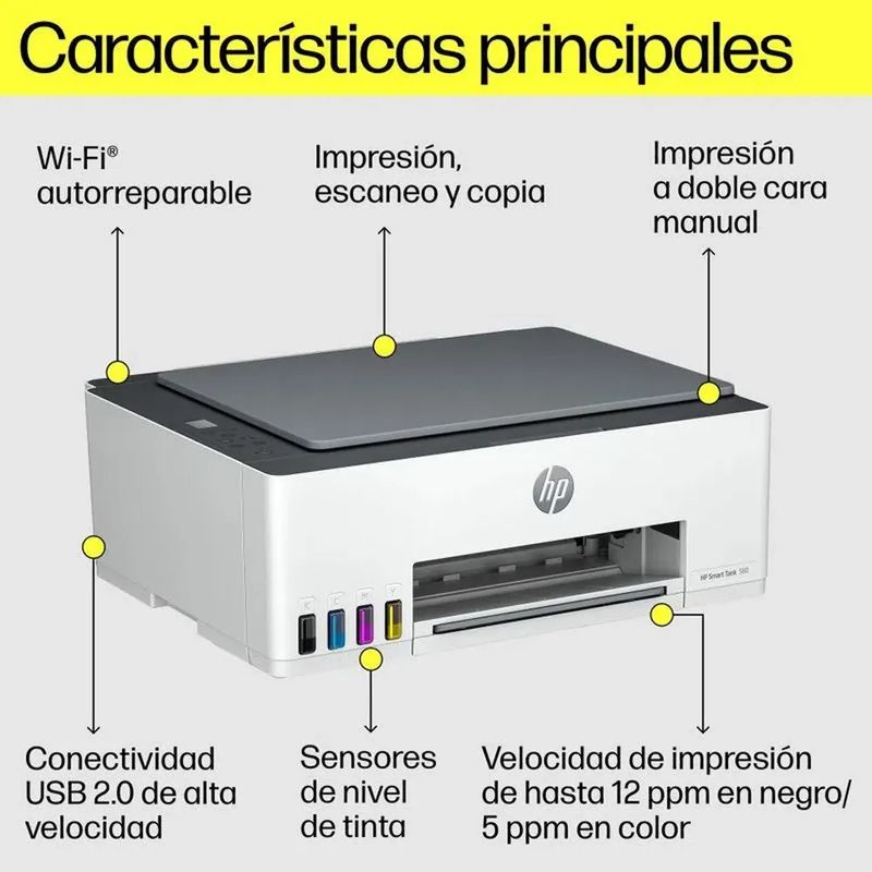 Impresora multifuncional HP Smart Tank 580 wifi características