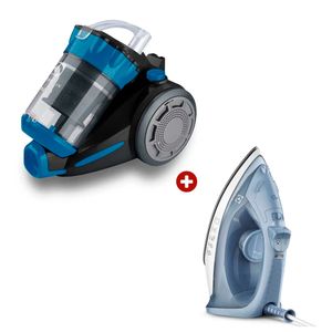 Combo Electrolux: Aspiradora Smart ABS02, 1000 W, negro + Plancha a vapor y seco ESI10, 200 ml, azul