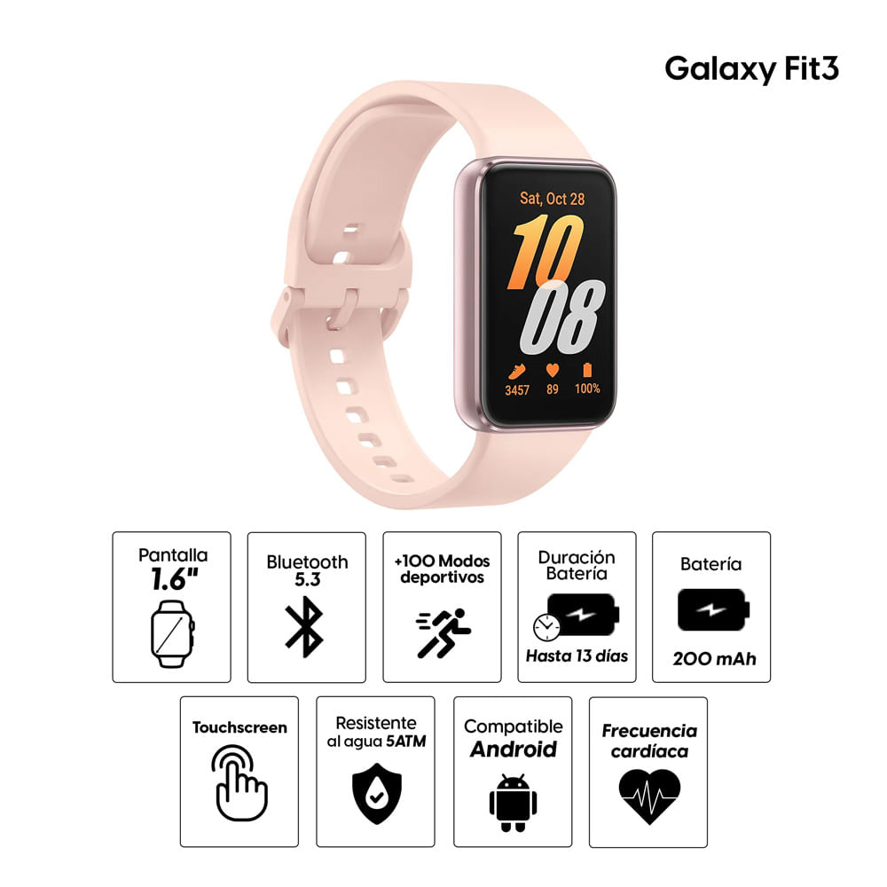 Smartwatch Samsung Galaxy Fit3 Pantalla 16 Resistente Al Agua 5atm Batería Hasta 13 Horas 3776