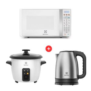 Combo Electrolux: Horno microondas EMDO17S2GSRUW 600w, 17 litros + Olla arrocera RCB50 500w, 1.3 litros + Hervidor EEK10 800w, 1.8 litros