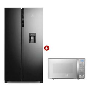 Combo Electrolux: Refrigeradora ERSA53K2HVB, Side by Side, capacidad 517 litros, negro + Microondas EMDO20S2GSRUG, capacidad 20 litros, plateado