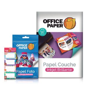 Pack escolar: 1 paquete papel foto adhesivo brillante jumbo + 1 paquete papel couche Inkjet brillante + 1 paquete etiqueta escolar