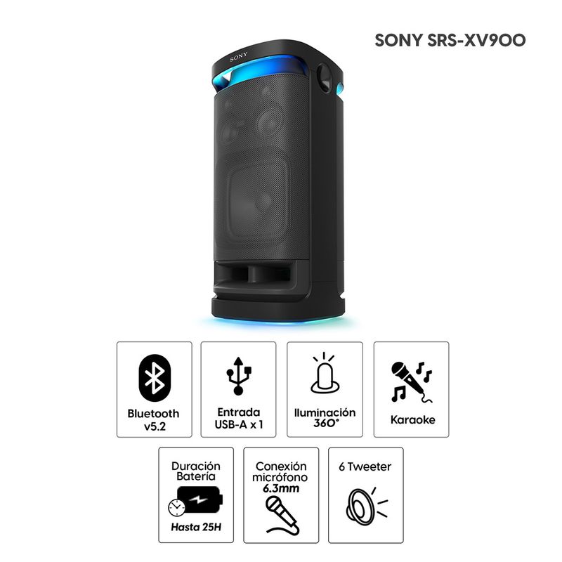 Parlante Torre Bluetooth Sony Srs Xv900 Inalámbrico Sonido De Fiesta Omnidireccional Batería