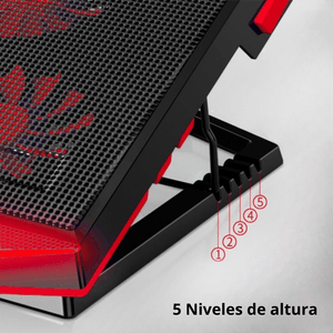 Cooler para Laptop Nuoxi Iceman 1 GAMER, 5 ventiladores 2 puertos USB - Rojo